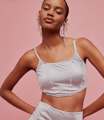 Top Corsetado em Microfibra com Aplicação de Strass