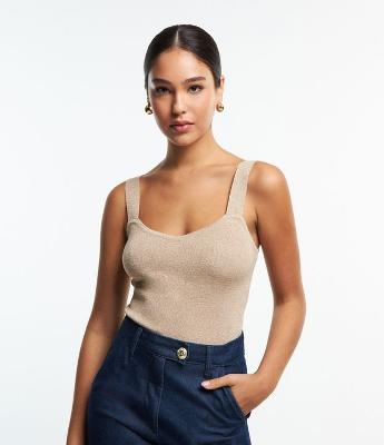 Blusa em Tricô sem Manga e com Fio Metalizado
