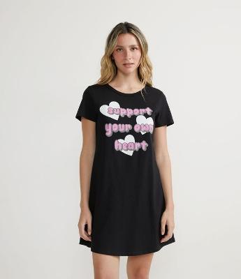 Camisola Manga Curta em Algodão com Estampa Support Your Own Heart