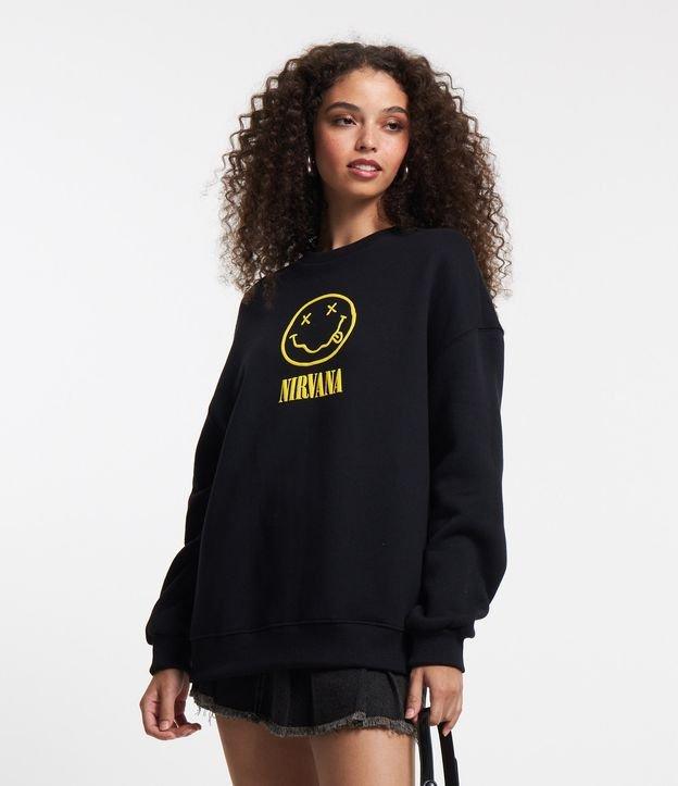 Blusão em Moletom com Forro Fleece e Estampa Frente e Costas Nirvana - 1
