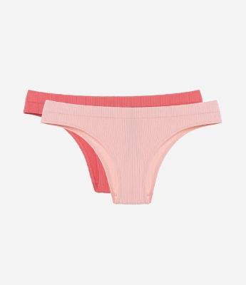 Kit 02 Calcinha Biquíni em Microfibra Canelada e Sem Costura