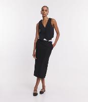 Saia Midi Alfaiatada com Cós Duplo e Zíper nas Costas - 1