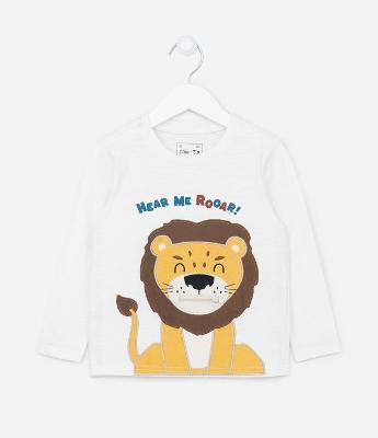 Camiseta Infantil com Estampa Interativa de Leão - Tam 1 a 5 anos