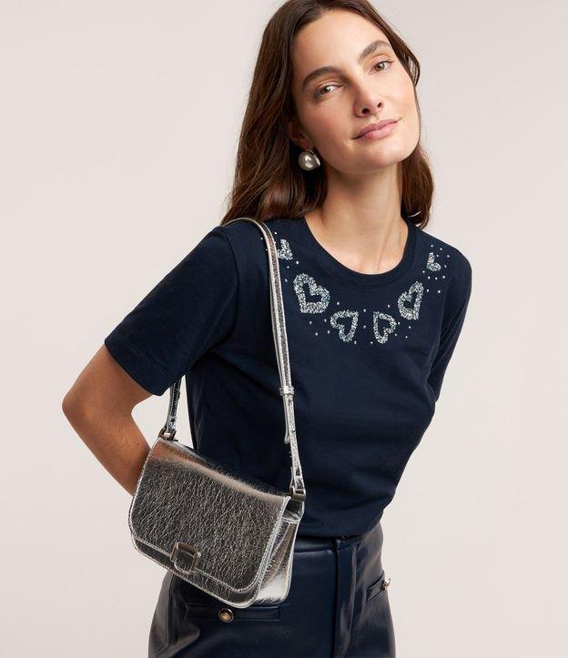 Camiseta em Algodão com Corações em Strass na Gola - 4