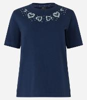 Camiseta em Algodão com Corações em Strass na Gola - 2