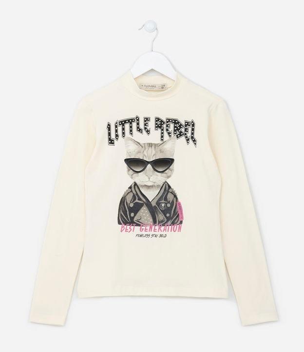 Blusa Infantil com Estampa Gato de Óculos - Tam 5 A 14 Anos - 1