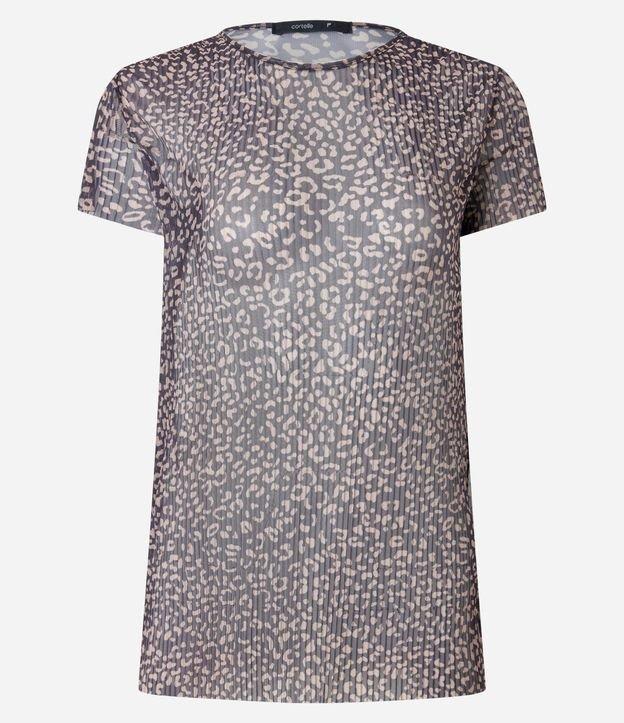 Blusa em Tule Plissado com Estampa Animal Print Onça - 1