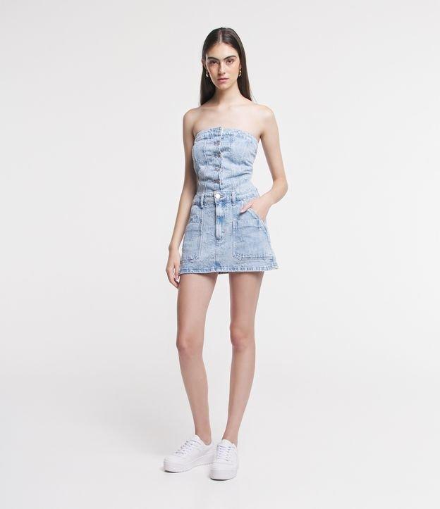 Saia Jeans com Bolso Grande Lateral e Recortes - 1