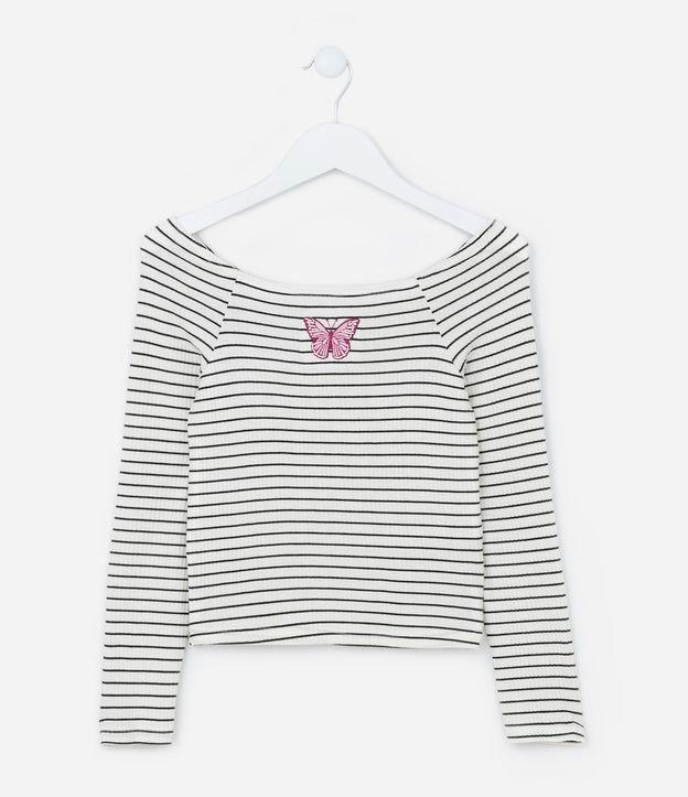 Blusa Infantil Canelada com Bordado Borboleta - Tam 5 A 14 Anos - 1