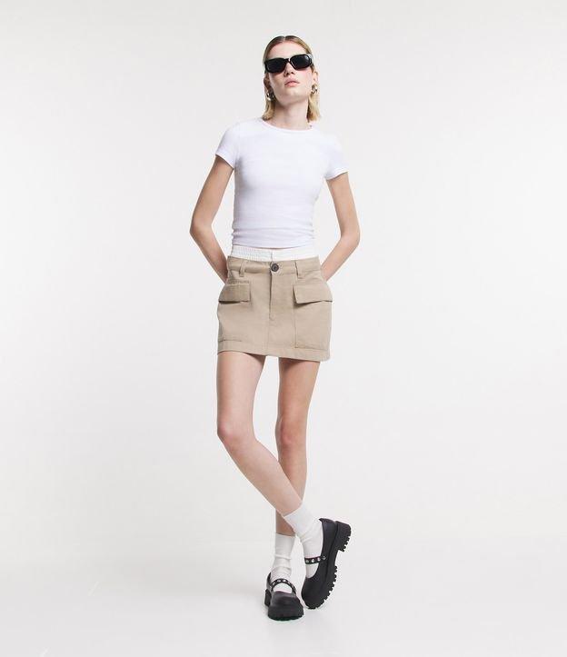 Saia Curta em Sarja com Cós Constrastante em Tricoline - 1