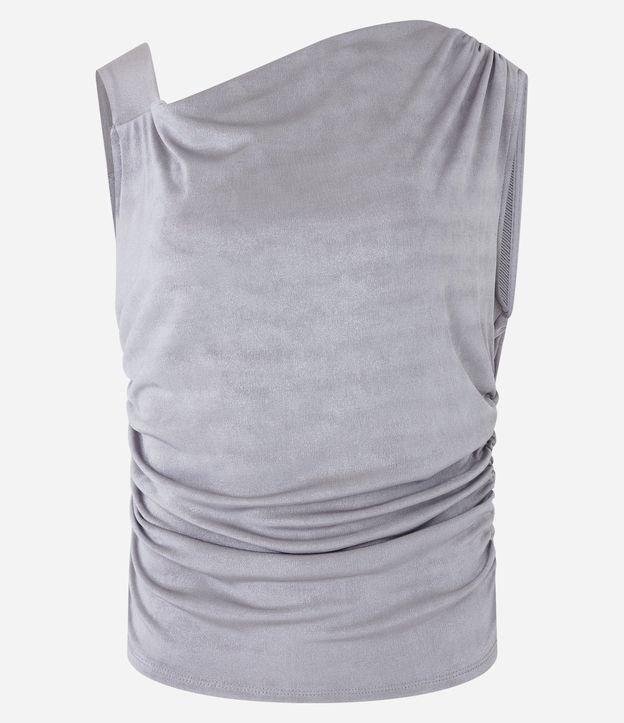 Blusa sem Manga com Decote Assimétrico e Detalhes Drapeados - 1