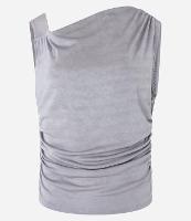 Blusa sem Manga com Decote Assimétrico e Detalhes Drapeados - 1