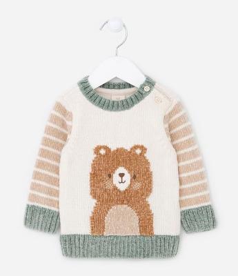 Blusão Infantil em Tricô com Estampa de Urso - Tam 0 a 18 meses