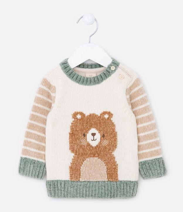 Blusão Infantil em Tricô com Estampa de Urso - Tam 0 a 18 meses - 1