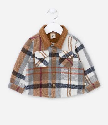 Jaqueta Infantil em Flanela com Estampa Xadrez e Bolsinho - Tam 3 a 18 meses