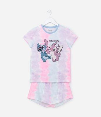 Pijama Curto Infantil em Meia Malha com Estampa do Stitch - Tam 5 ao 14 anos