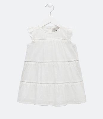 Vestido Infantil com Textura e Babadinhos nas Mangas - Tam 1 a 5 Anos