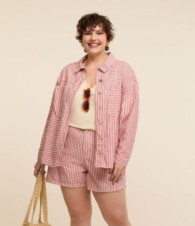 Jaqueta Leve Jeans com Estampa Listrada Curve & Plus Size - 1