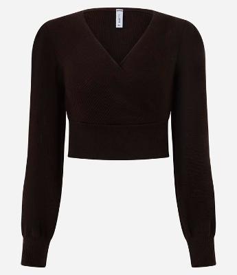 Blusa Cropped em Malha Texturizada com Manga Longa Bufante