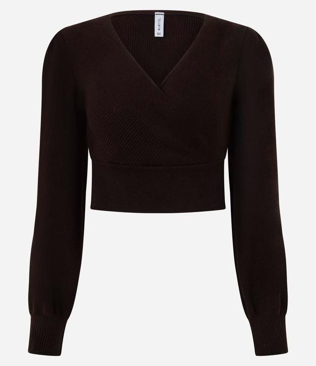 Blusa Cropped em Malha Texturizada com Manga Longa Bufante - 1