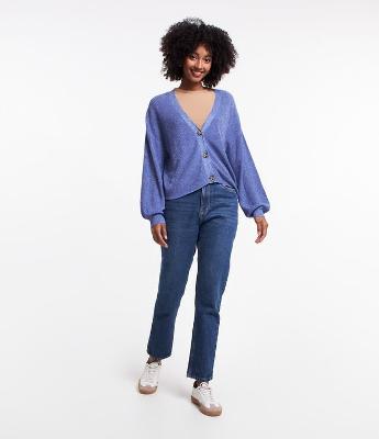 Cardigan Curto em Tricô com Fio Metalizado e Botões Frontais