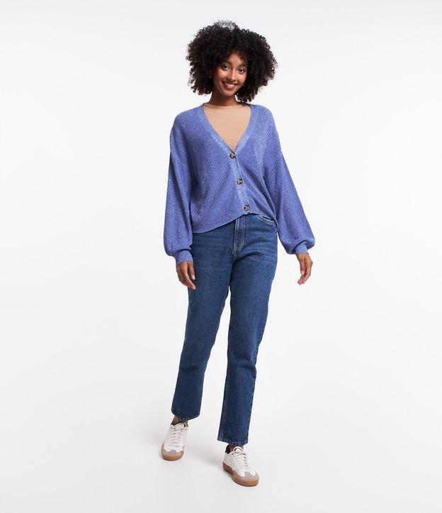 Cardigan Curto em Tricô com Fio Metalizado e Botões Frontais - 1