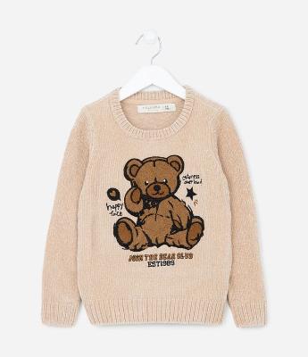 Blusão Infantil em Chenile com Estampa de Urso - Tam 5 A 14 Anos