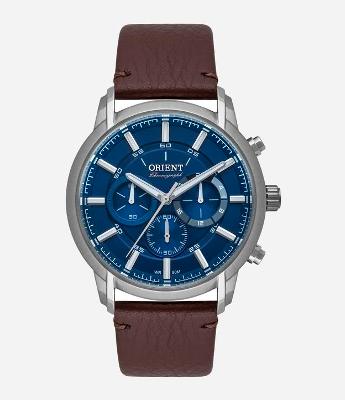 Relógio Orient com Pulseira em Couro e Caixa em Aço Prata MBSCC055-D1NX
