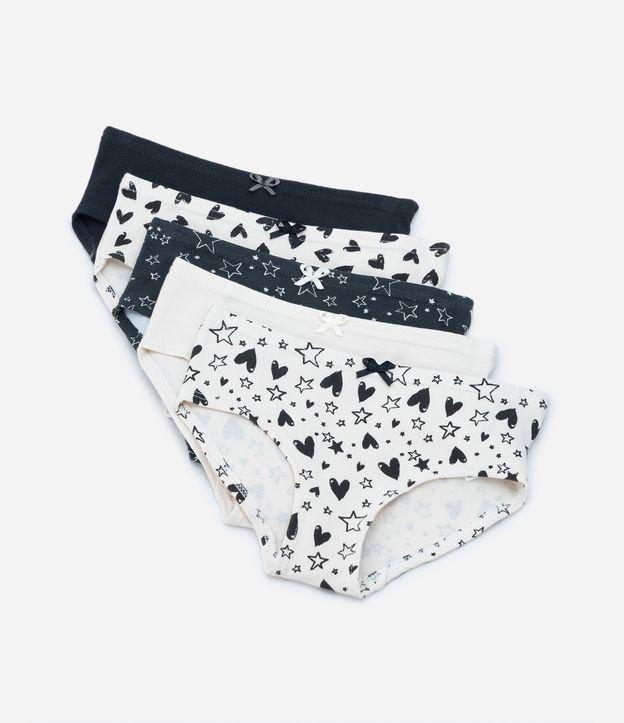 Kit 05 Calcinhas em Algodão com Estampa Estrelas e Corações - Tam 2 a 14 anos - 1
