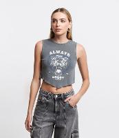 Blusa Cropped sem Manga em Algodão com Estampa Tigre Always Angry - 1