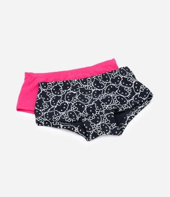 Kit 02 Calcinhas Boxer Infantis em Algodão Estampa Hello Kitty - Tam 4 a 12 anos