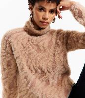 Suéter em Tricô com Gola e Textura Animal Print Zebra com Pelinhos - 1