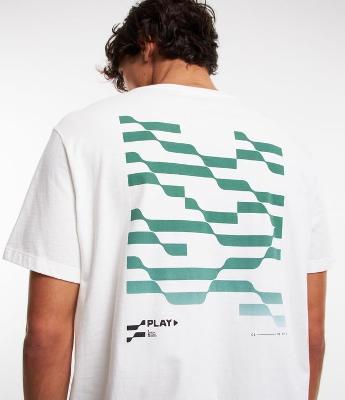 Camiseta Comfort em Algodão Estampa Ondas Geométricas
