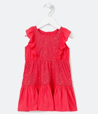 Vestido Infantil em Viscose com Tule Bordado e Babado - Tam 1 a 5 anos