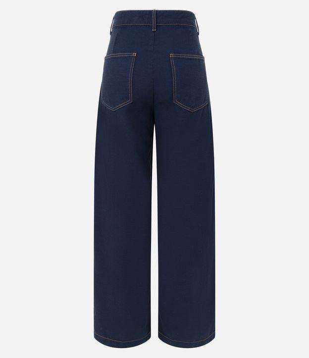 Calça Reta em Sarja com Botões no Bolso e Costura Aparente - 1