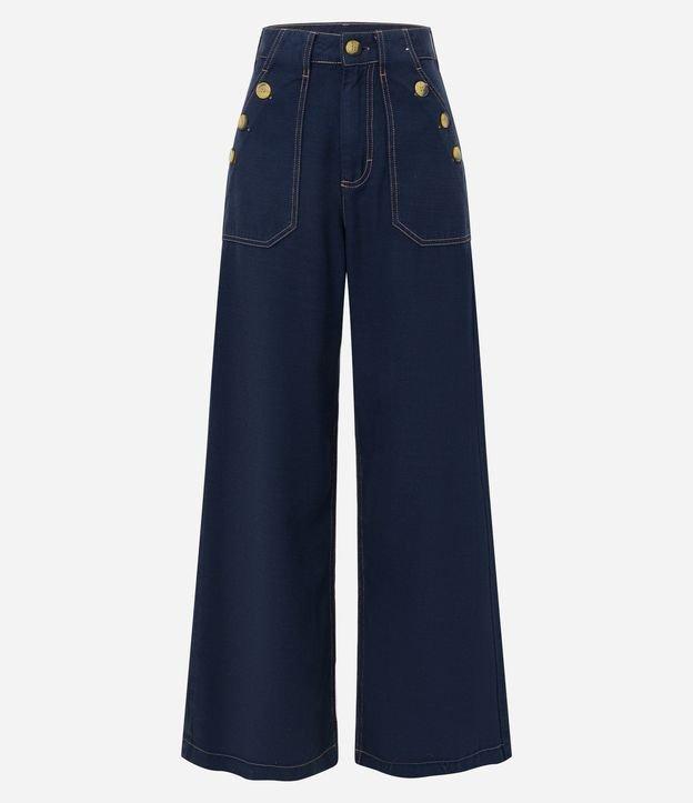 Calça Reta em Sarja com Botões no Bolso e Costura Aparente - 2