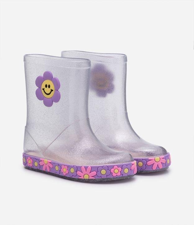 Bota Galocha Infantil com Glitter e Florzinha - Tam 21 ao 28 - 1