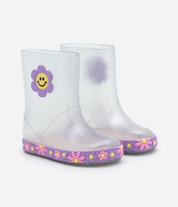 Bota Galocha Infantil com Glitter e Florzinha - Tam 21 ao 28 - 2