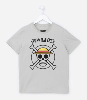 Camiseta Infantil em Algodão Estampa Caveira One Piece - Tam 5 a 14 anos