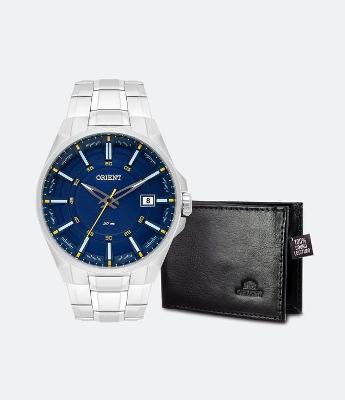 Kit Relógio Orient Analógico com Pulseira e Caixa em Aço Prata