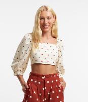 Blusa em Viscose e Linho com Amarração e Estampa Quadradinhos - 1