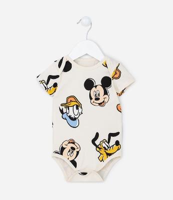 Body Infantil em Algodão Estampa Mickey e Amigos - Tam RN a 18 meses