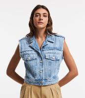 Colete em Jeans com Lapelas e Recortes - 1