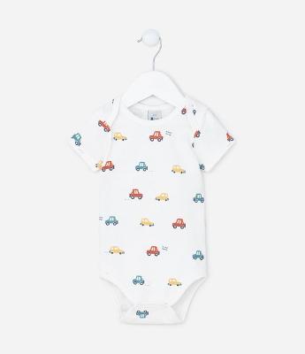 Body Infantil em Algodão Estampa Carrinhos - Tam RN a 24 meses