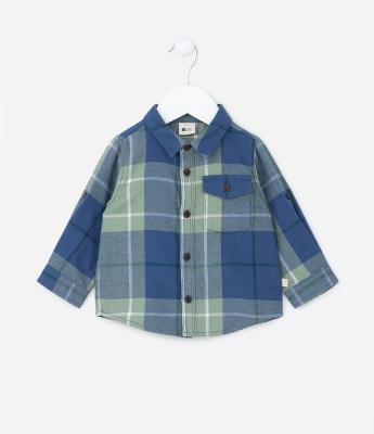 Camisa Infantil em Flanela Estampa Xadrez com Bolsinho - Tam 0 a 18 meses