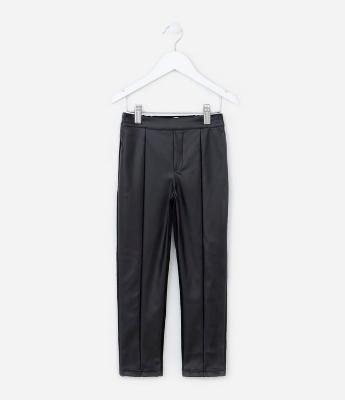 Calça Legging Infantil com PU na Parte Frontal - Tam 5 a 14 anos