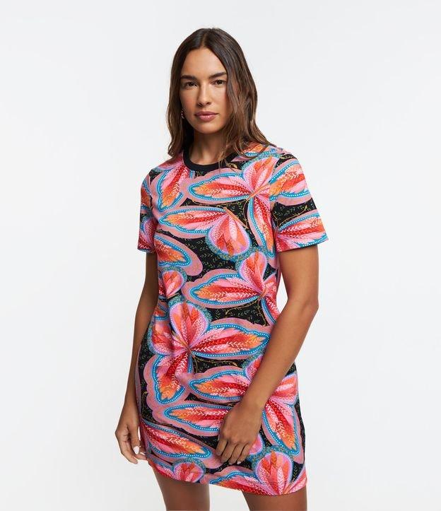 Vestido T-shirt Curto em Viscose com Estampa de Borboletas - 1