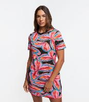 Vestido T-shirt Curto em Viscose com Estampa de Borboletas - 1