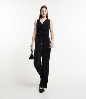 Calça Reta com Amarração no Cós e Textura Plissada - 1