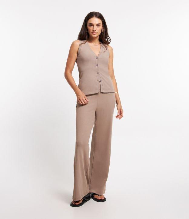 Calça Pantalona em Ribana com Textura Canelada e Cós Elástico - 1